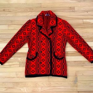 Vintage 80s Moon Light Red and Black Geometric Knit Cardigan - Size M